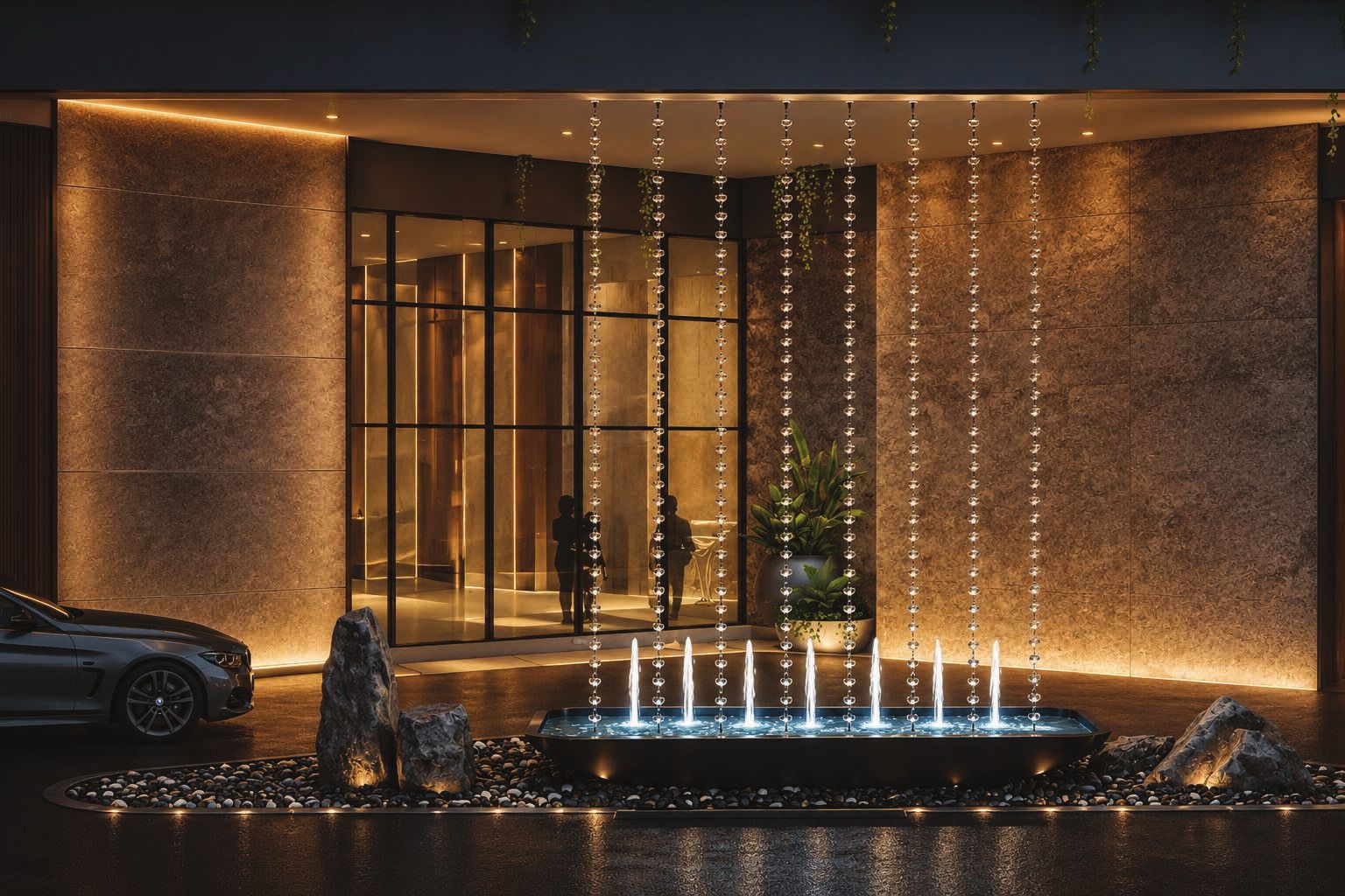 Basement arrival with water feature