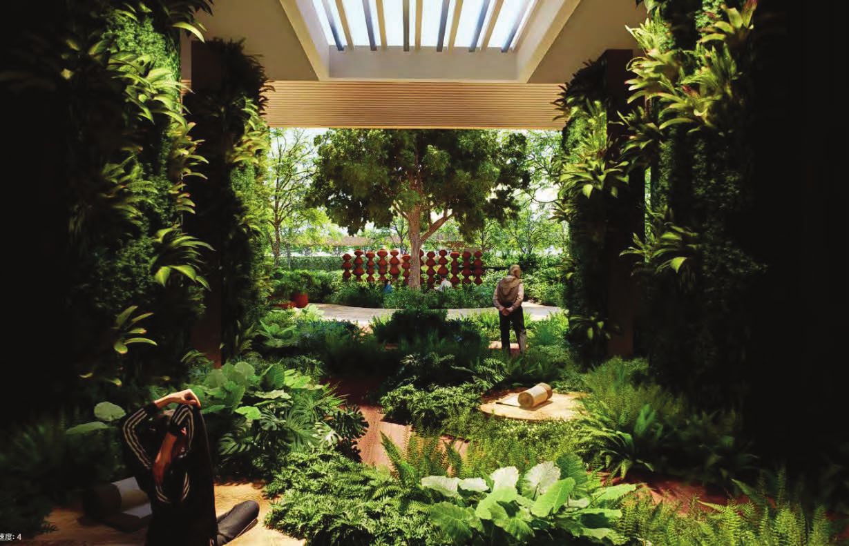 Biophilic lounge among greens